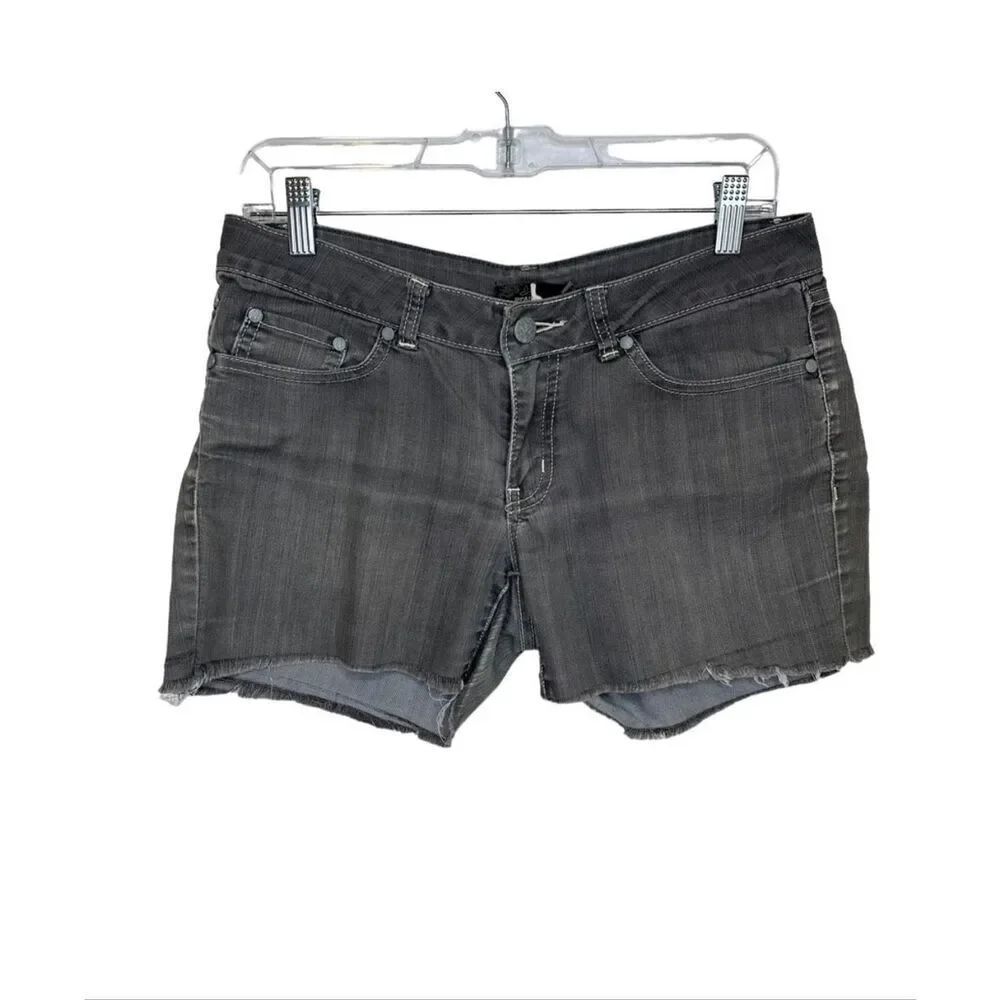 Prana Raw Hem Jean Shorts Stretch Soft Organic Mid Rise Distressed Gray Women 4